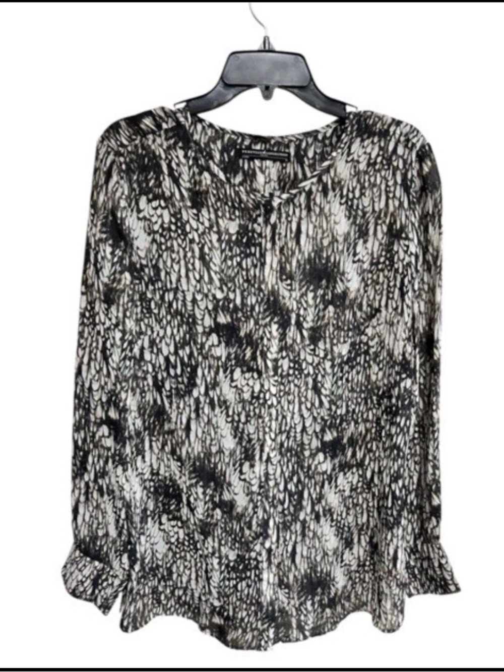 Peruvian Connection Blouse Top Size Medium Black White Semi Sheer Lagenlook